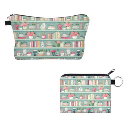 Pouch & Mini Pouch Bundled Set - Mint Floral Bookcase