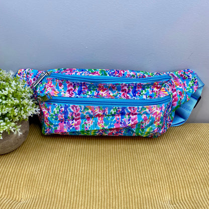 Fanny Pack Waist Bag - Blue Watercolor Floral