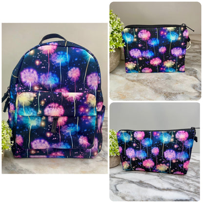 Mini Backpack, Pouch, & Mini Pouch Bundled Set - Rainbow Dandelion