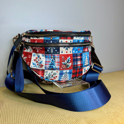 The Roni Nylon Crossbody - Christmas Quilted Squares