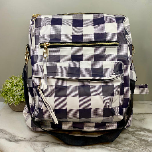 Brooke Backpack - Black & White Plaid