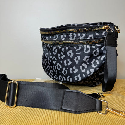 The Roni Nylon Crossbody - Black & Grey Animal