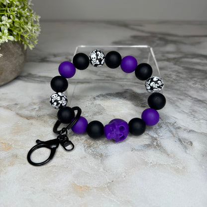 Silicone Bracelet Keychain - Halloween Skull - Purple