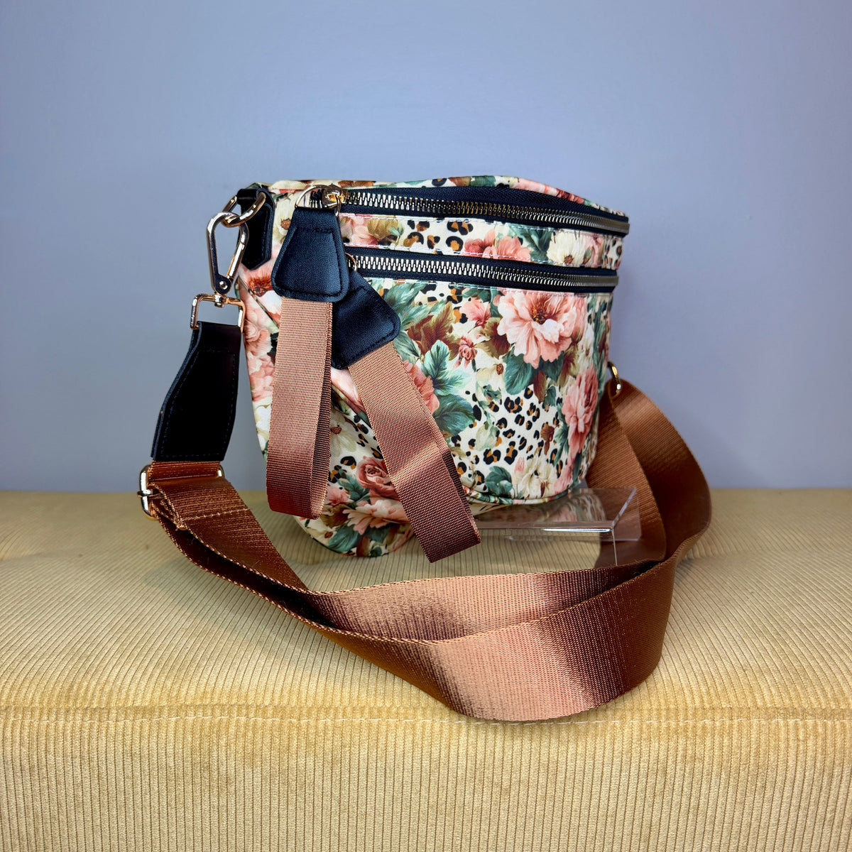 The Roni Nylon Crossbody - Floral Animal Print Bronze