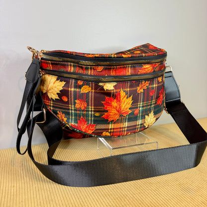 The Roni Nylon Crossbody - Fall Plaid Leaves