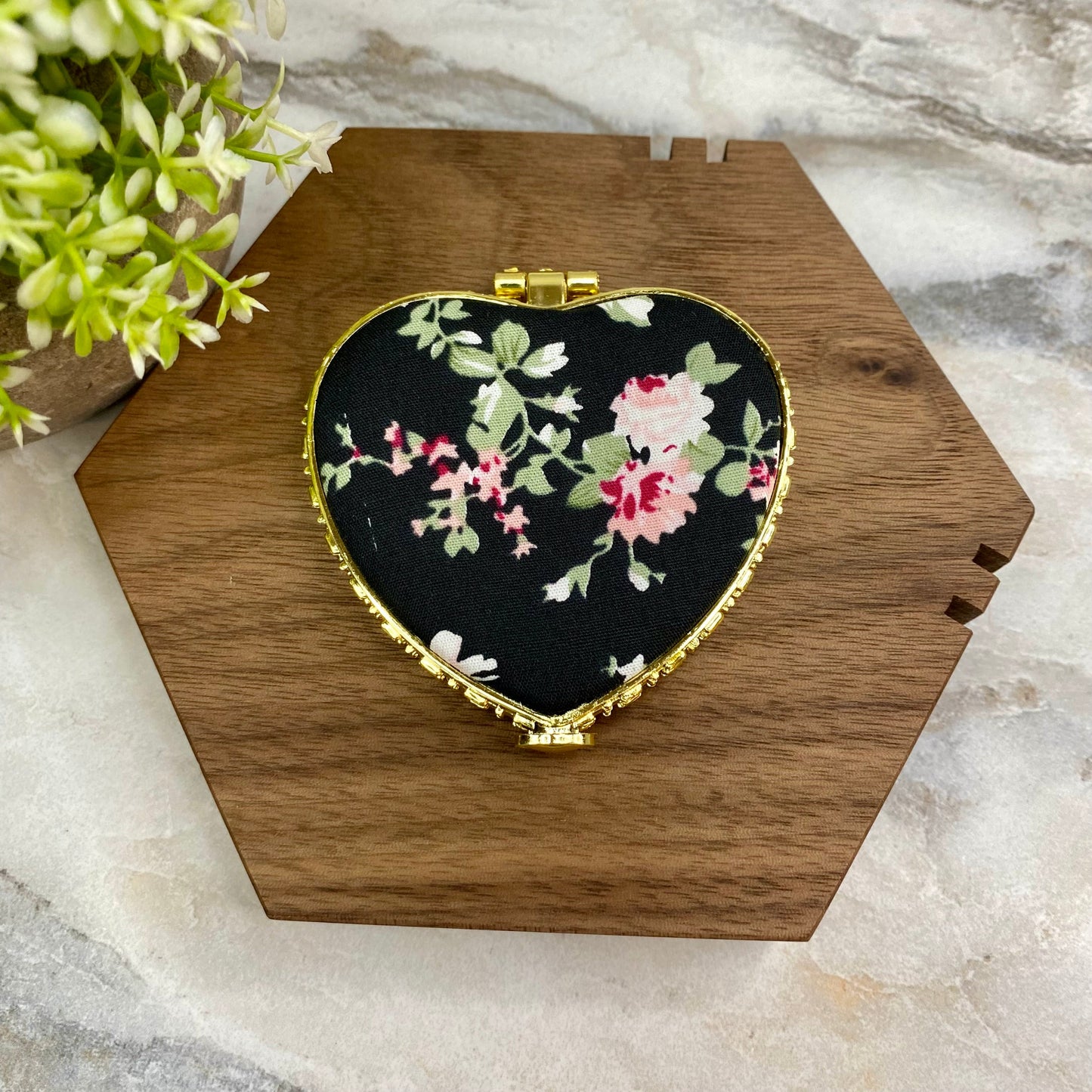 Compact Mirror - Black Floral