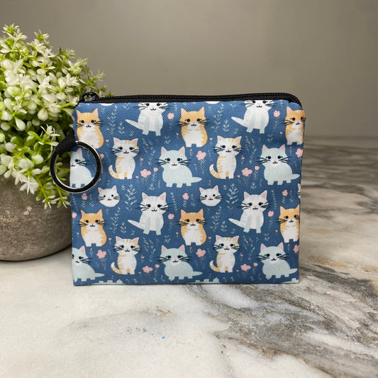 Mini Pouch - Cats in Field Blue