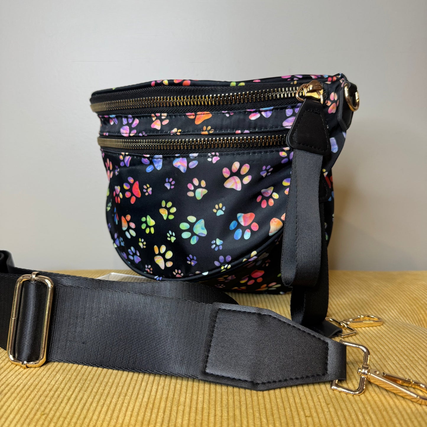 The Roni Nylon Crossbody - Rainbow Paw Print