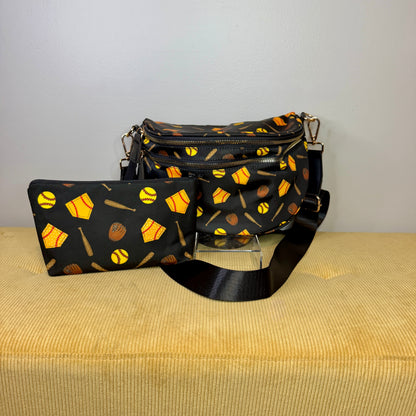 Bundled Set - Roni & Pouch - Softball on Black