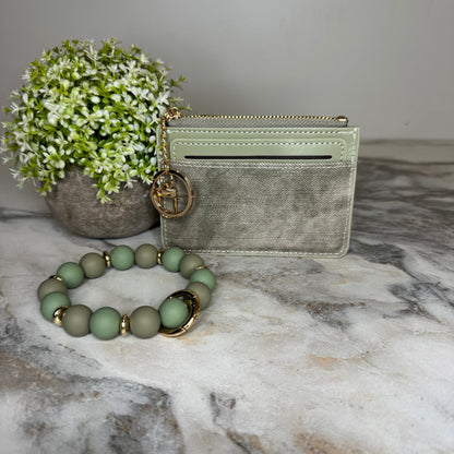 Denim Suede Bracelet Keychain & Card Holder Wallet