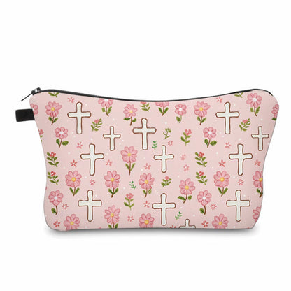 Pouch - Religious Pink Floral Cross