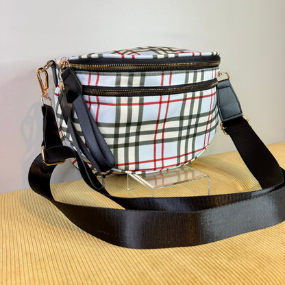 The Roni Nylon Crossbody - Plaid Blue Tan