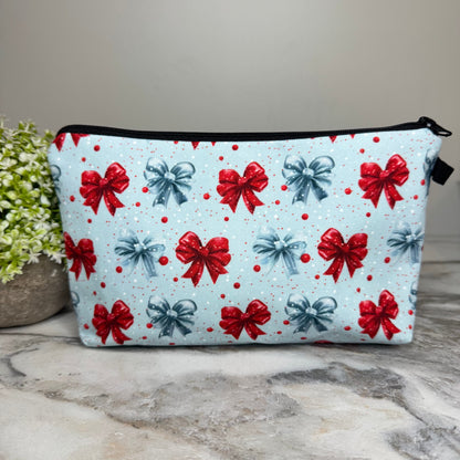 Pouch - Christmas - Blue Red Bow