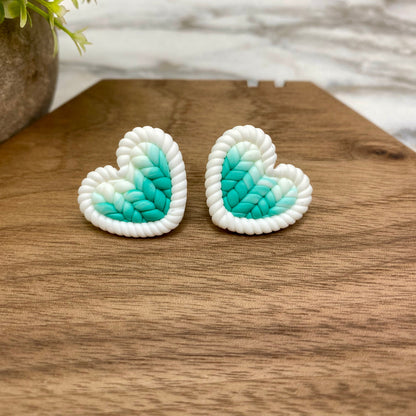 Acrylic Stud Earrings - Valentine’s Day - Knit Heart