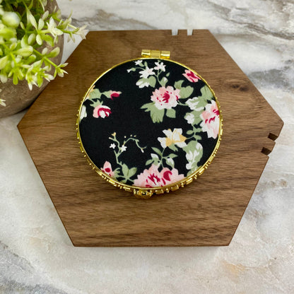 Compact Mirror - Black Floral