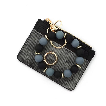 Denim Suede Bracelet Keychain & Card Holder Wallet