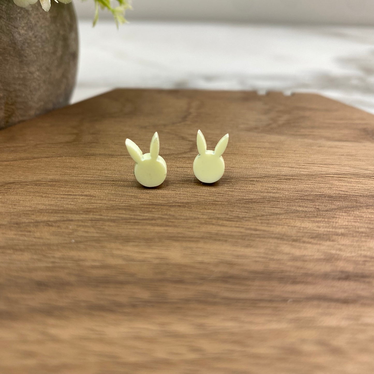 Acrylic Stud Earrings - Easter - Bunny Head - Yellow