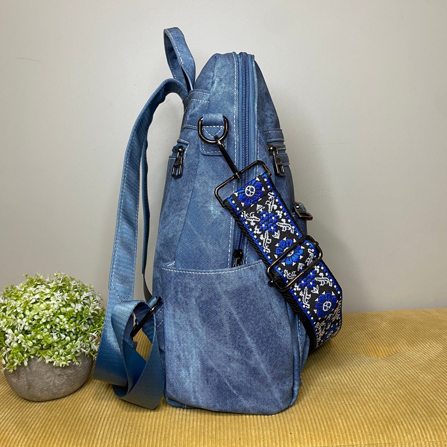 Denim Suede Brooke Backpack + Pouch