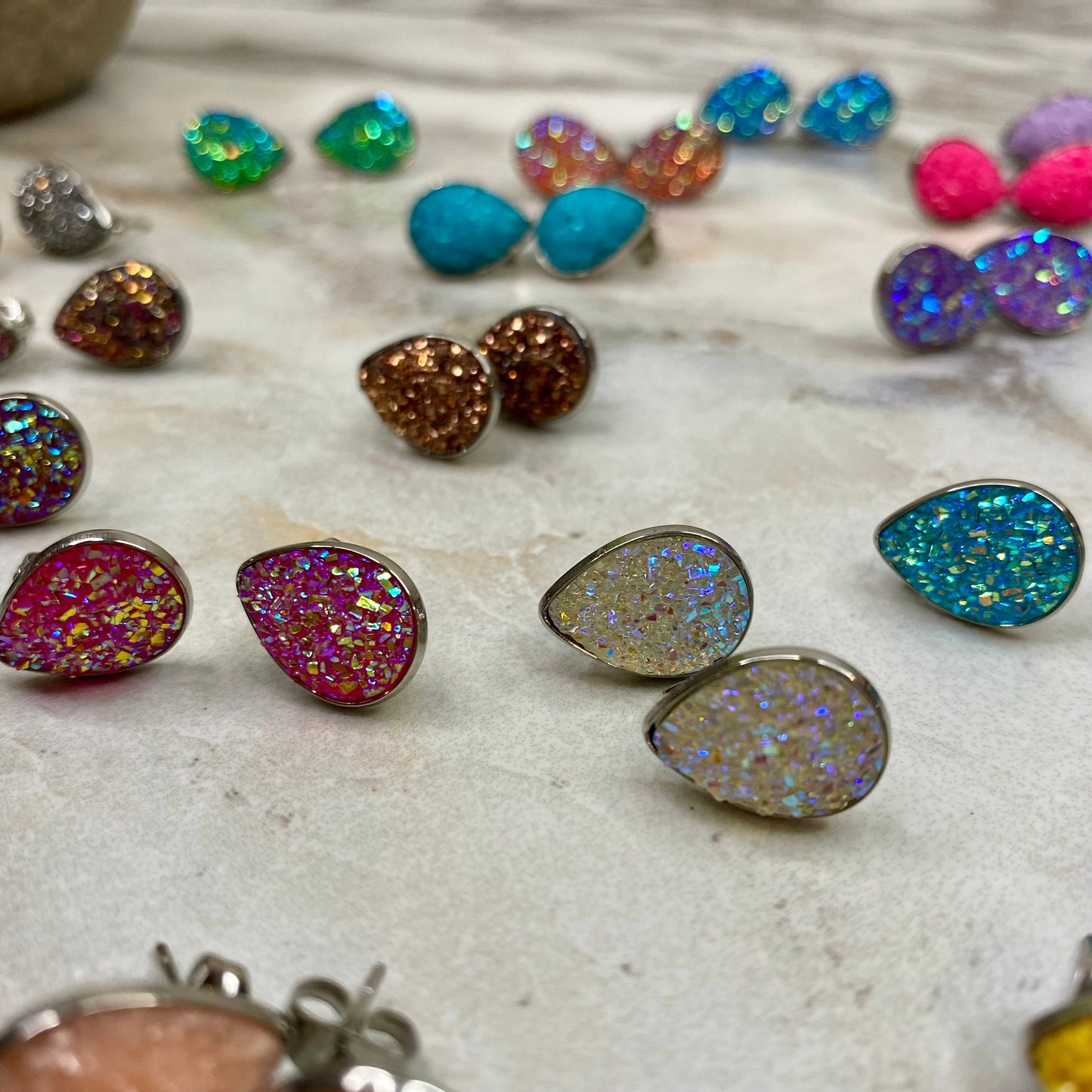 Druzy Teardrop Stud Mix