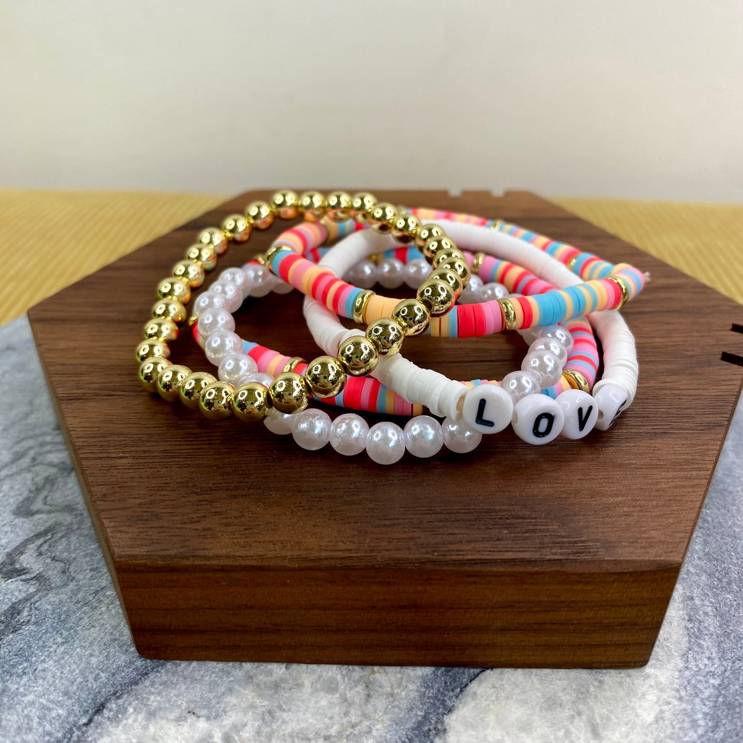 Bracelet Pack - Clay & Gold Bead - Love