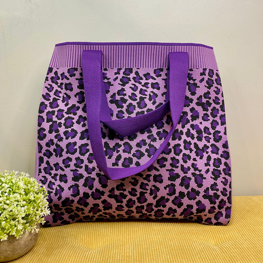 Tote Sweater Bag - Animal Print - Purple