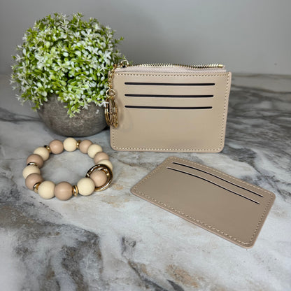 Denim Suede Bracelet Keychain & Card Holder Wallet
