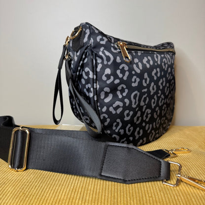 The Roni Nylon Crossbody - Black & Grey Animal