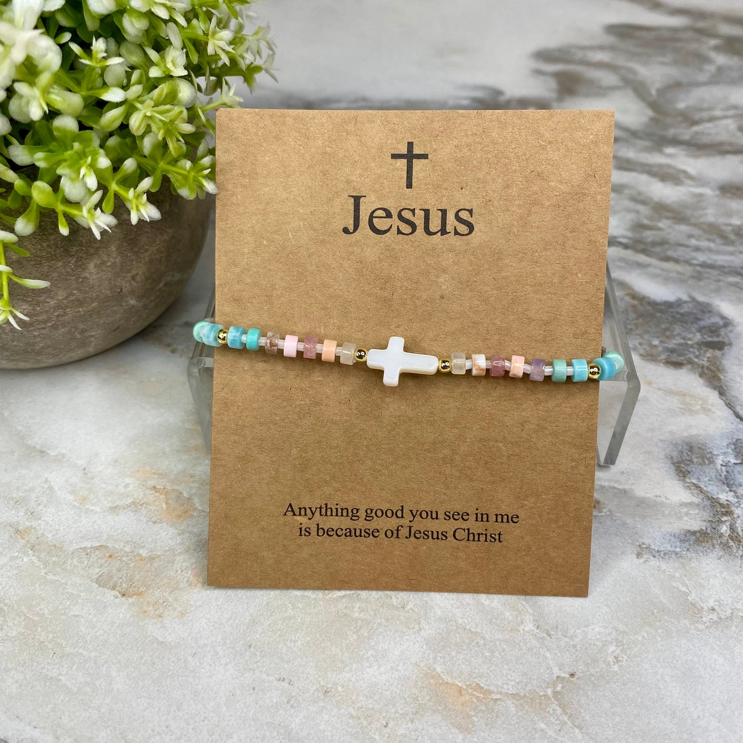 Bracelet - Make A Wish - Religious Cross Clay Bead