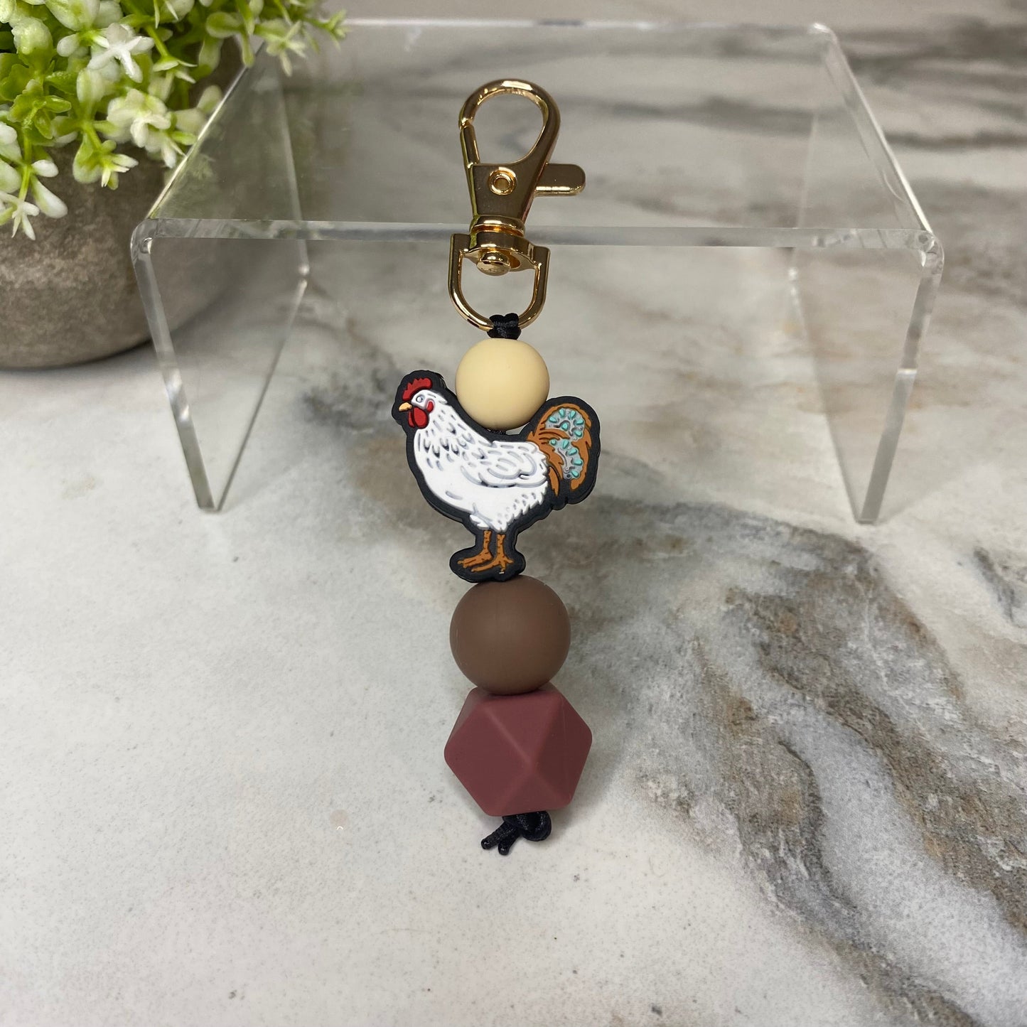 Keychain - Silicone Bead - Chicken - Maroon