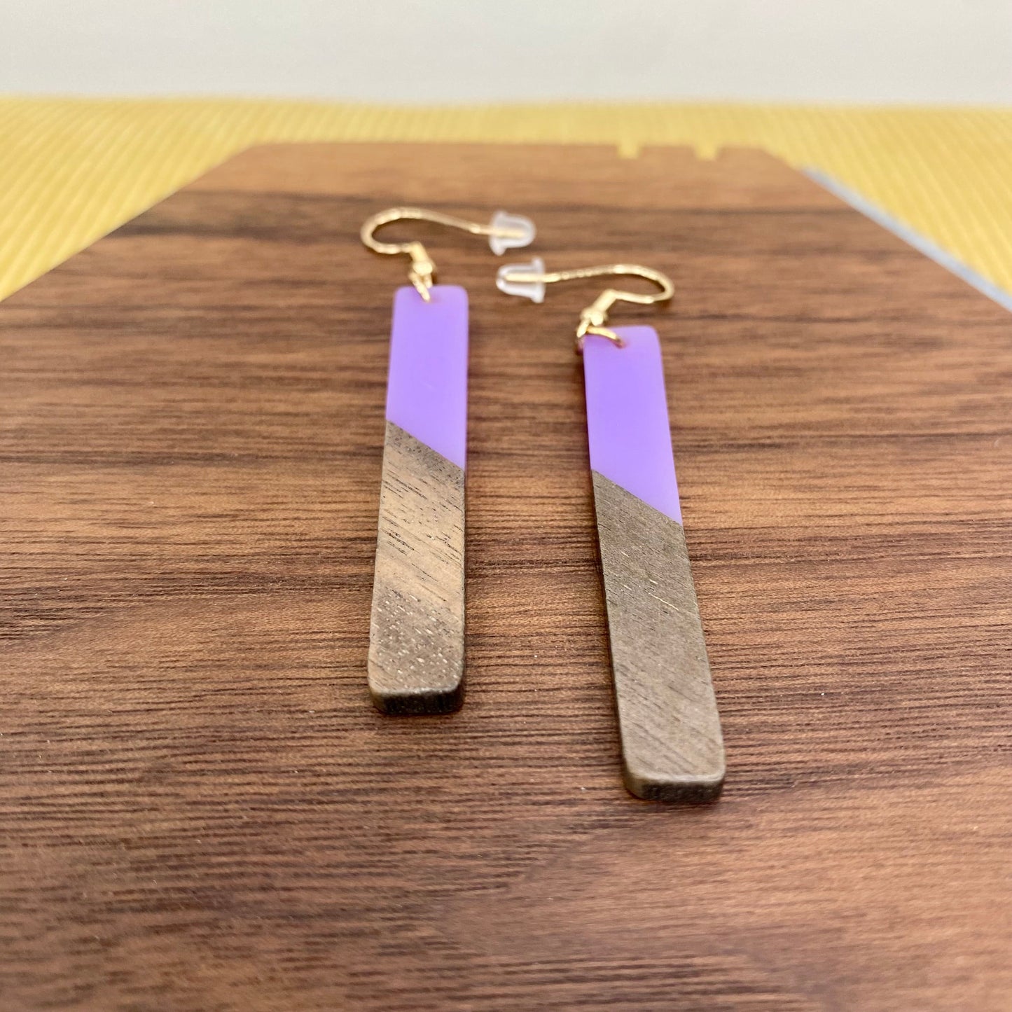 Dangle Earring - Wood & Acrylic - Rectangle