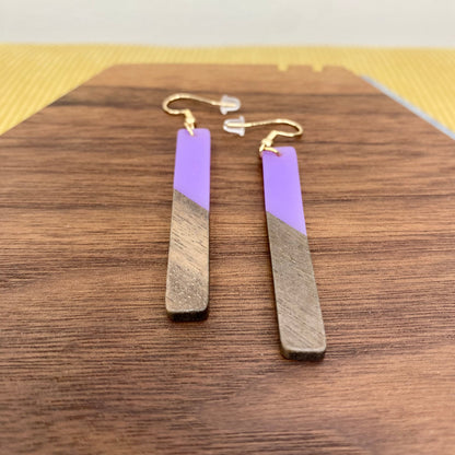 Dangle Earring - Wood & Acrylic - Rectangle