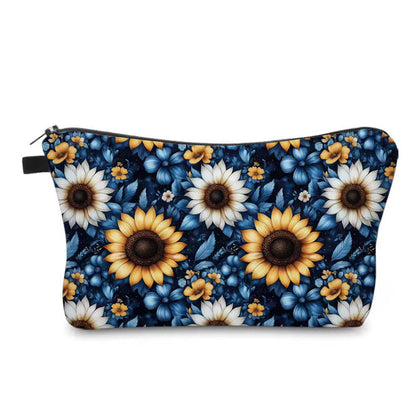 Pouch - Floral, Blue Yellow White Sunflower
