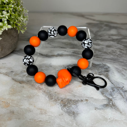 Silicone Bracelet Keychain - Halloween Skull - Orange