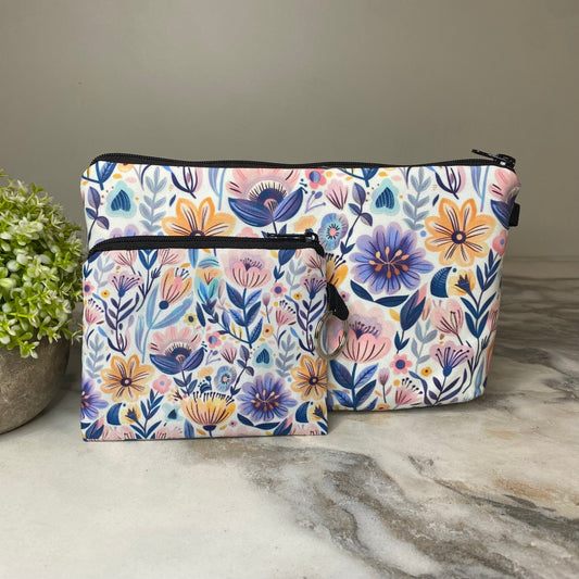 Pouch & Mini Pouch Bundled Set - Purple Blue Yellow Floral