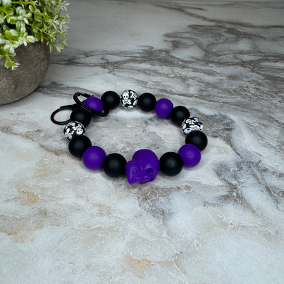 Silicone Bracelet Keychain - Halloween Skull - Purple
