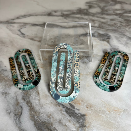 Jumbo Paperclip - Turquoise Cow Animal Print