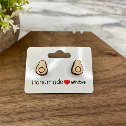 Wooden Stud Earrings - Avocado