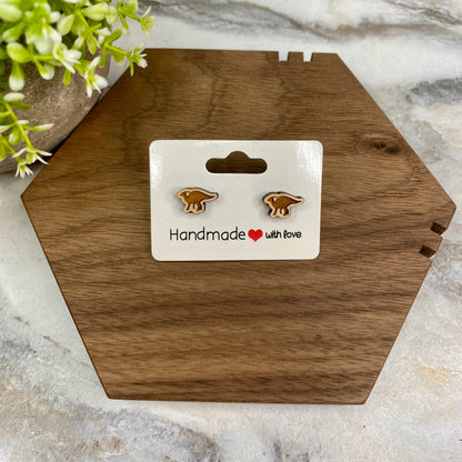 Wooden Stud Earrings - Dino #1