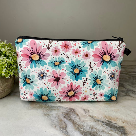 Pouch - Floral Pink Blue Daisy