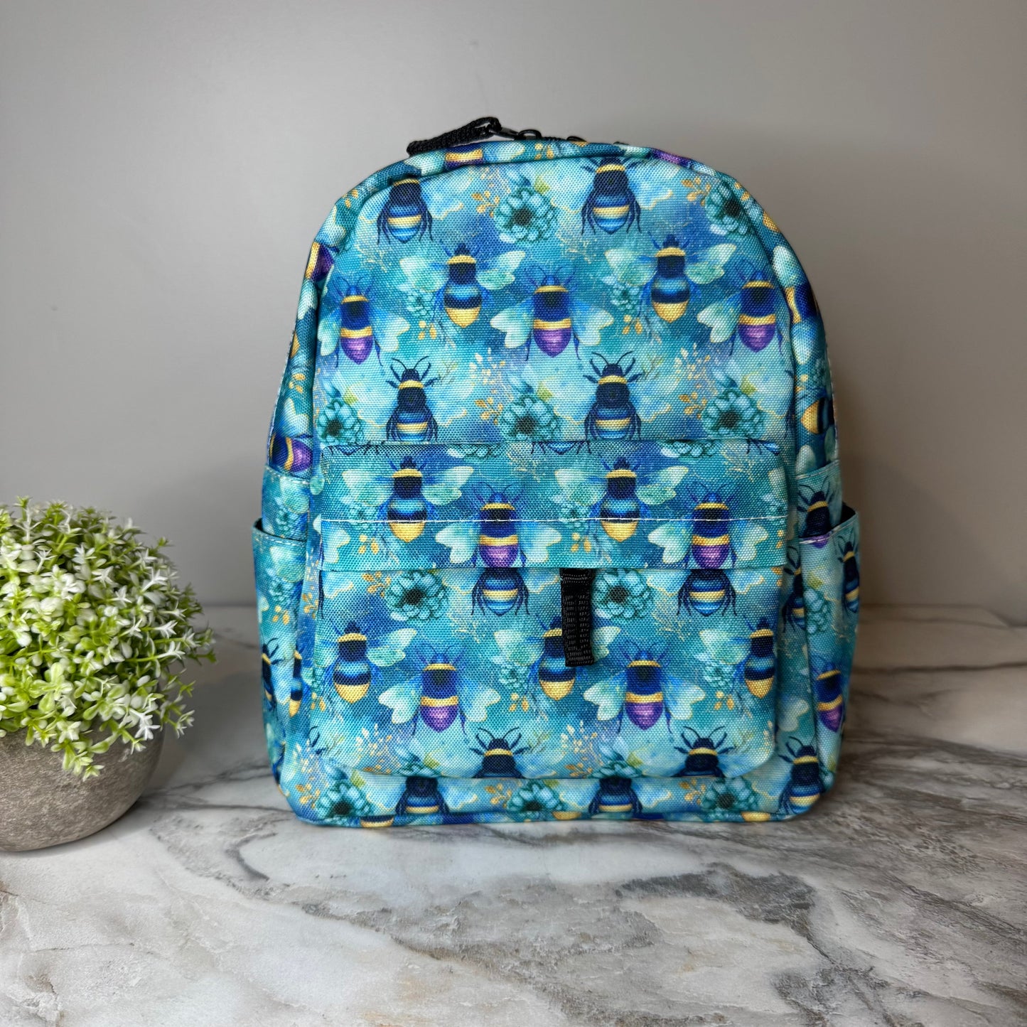 Mini Backpack - Teal Floral Bee
