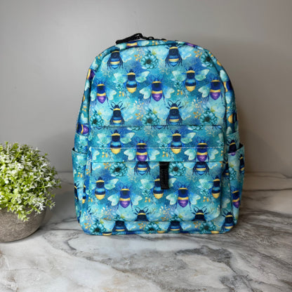 Mini Backpack - Teal Floral Bee
