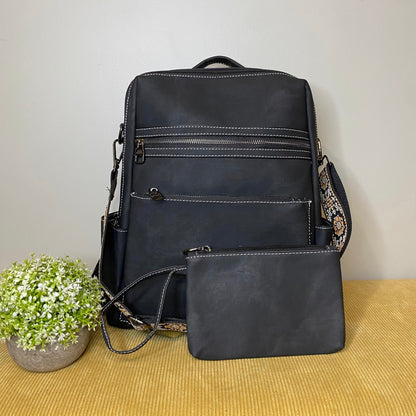 Denim Suede Brooke Backpack + Pouch