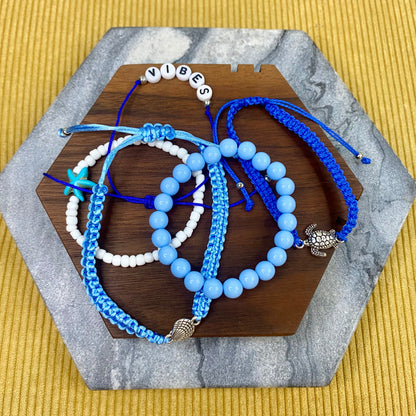 Bracelet Pack - Adjustable String & Beads Sea Blue