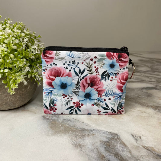 Mini Pouch - Floral Cranberry & Blue