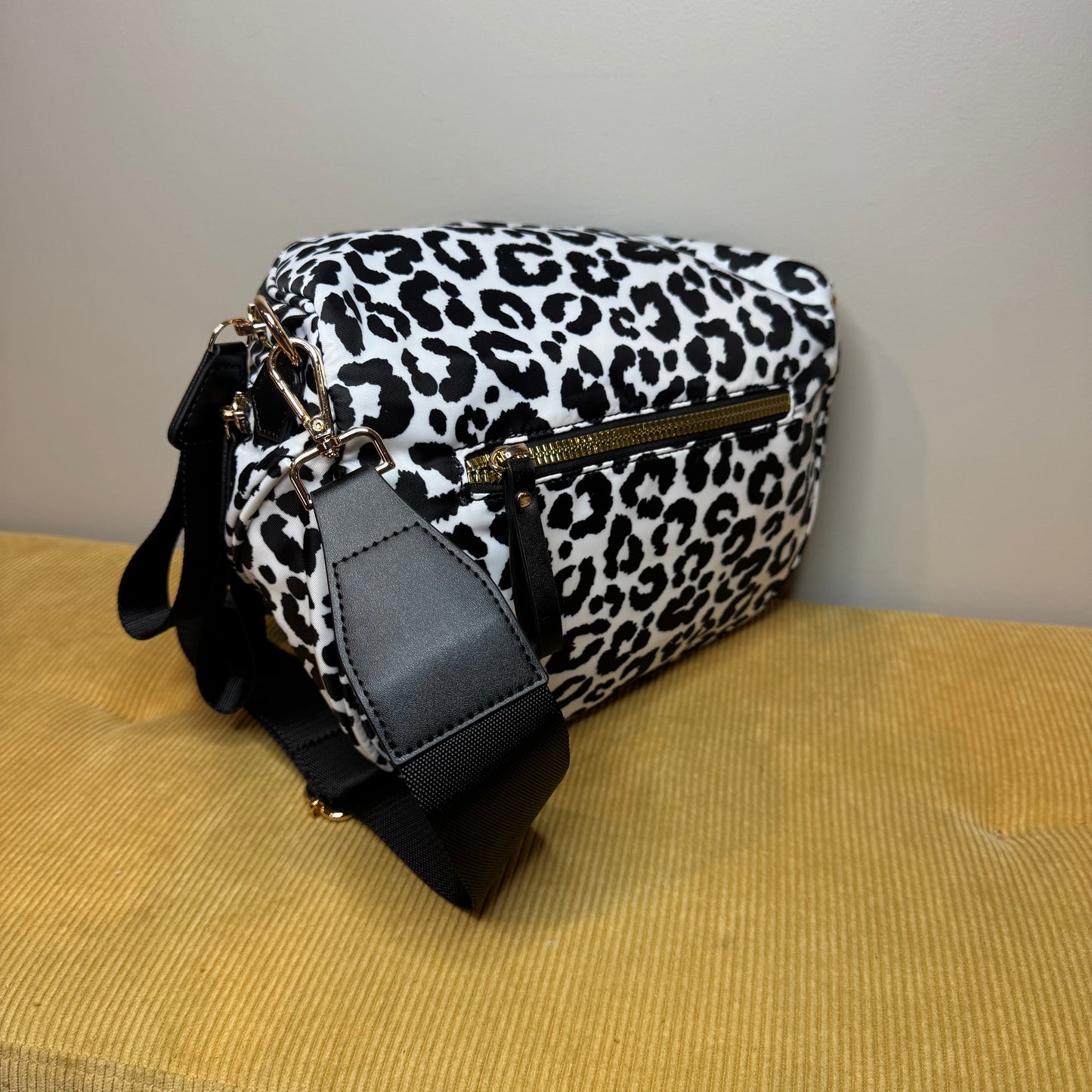The Roni Nylon Crossbody - Animal Print White with Black