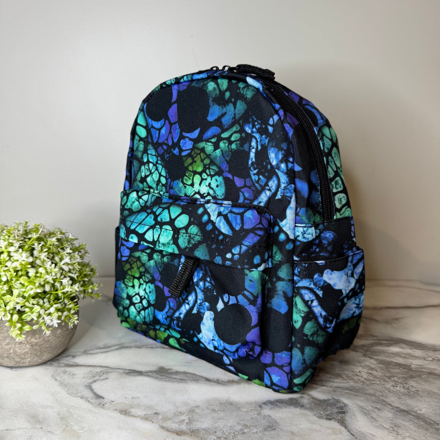 Mini Backpack - Halloween Blue Green Skull