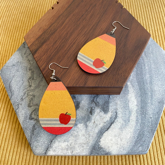 Wooden Teardrop Earrings - Pencil Teacher