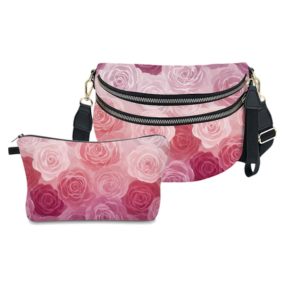 Bundled Set - Roni & Pouch - Floral Pink Purple Ombré Roses