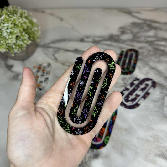 Jumbo Paperclip -  Purple Green Orange Spiderweb Halloween